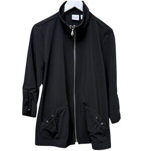 Chicos Weekend Zip Front Jacket Womens Medium (Chico 1) Black Stretch Sportswear
